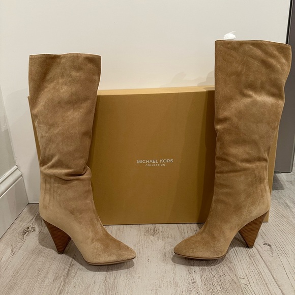 Michael Kors Belinda Runway Suede Womens Riding Boots Brown Leather EU 38 US 8 - Picture 3 of 8